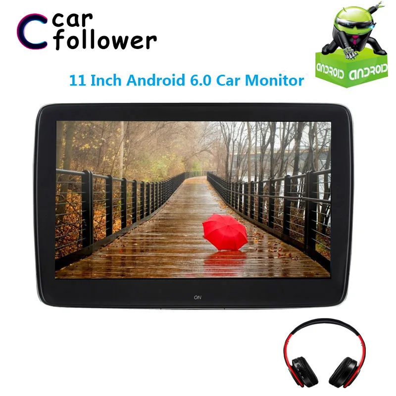 Автомобильный монитор на подголовник 11 дюймов Android 6 0 IPS сенсорный экран 1080P видео