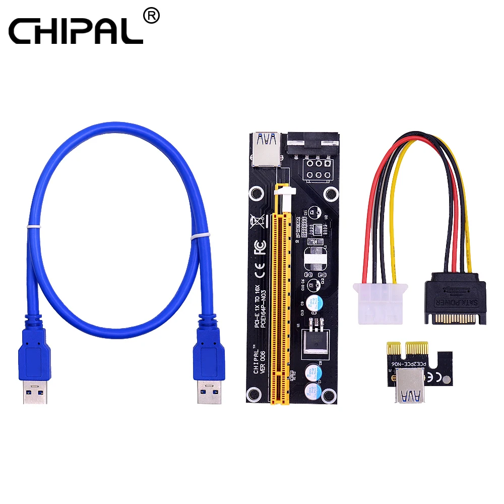 CHIPAL VER006 PCI-E Райзер-карта PCIE 1X 16X Удлинительный кабель 60 см USB 3 0 SATA 4-контактный