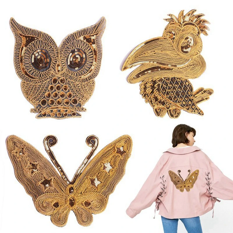 

Owl Butterfly Sequin Embroidered Patches for Clothing Iron on Applique Stripes Clothes Jean Animal Bird Motif Sticker Badges