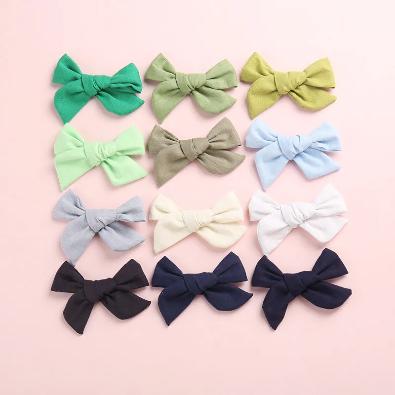 24 шт./лот новые модные заколки для волос ручной работы из хлопка и льна с бантом