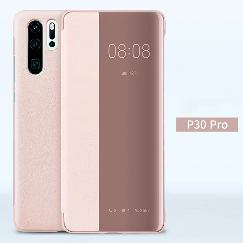 Для huawei P30 Pro, умный флип-чехол с окошком для просмотра, Кожаный противоударный чехол, роскошный зеркальный флип-чехол, Капа для huawei P30 Pro Fundas - Цвет: Rose Gold
