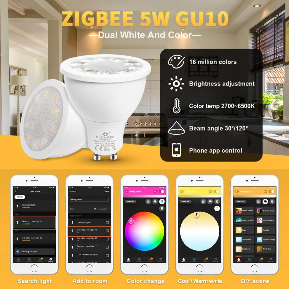 Приглушаемая светодиодная точечная лампа RGBCCT ZIGBEE 3 0 GU10 MR16 4 Вт 5 110 В 220 переменного