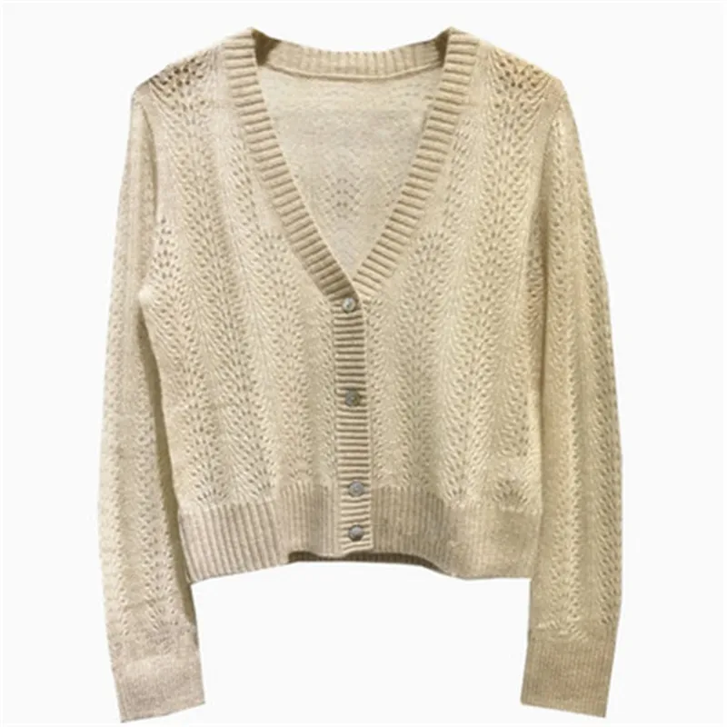 New Cardigan Women's Openwork Loose Knitwear Air Conditioning Sunscreen Shirt Small Thin Jacket Wool Sweater |