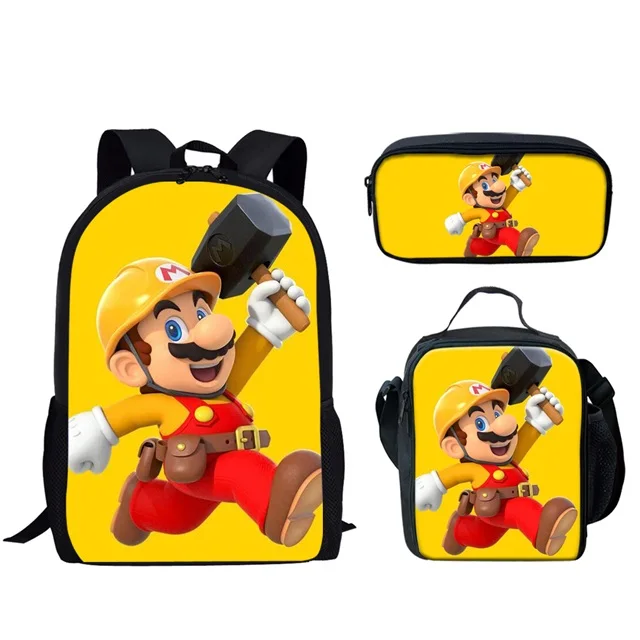HMC1443CGK INSTANTARTS Super Mario Bros Backpack for Kid Girl Boy Cartoon Anime Schoolbag 3pcs Set School Backpack Escolar Infant Kids Bag - Цвет: HMC1443CGK