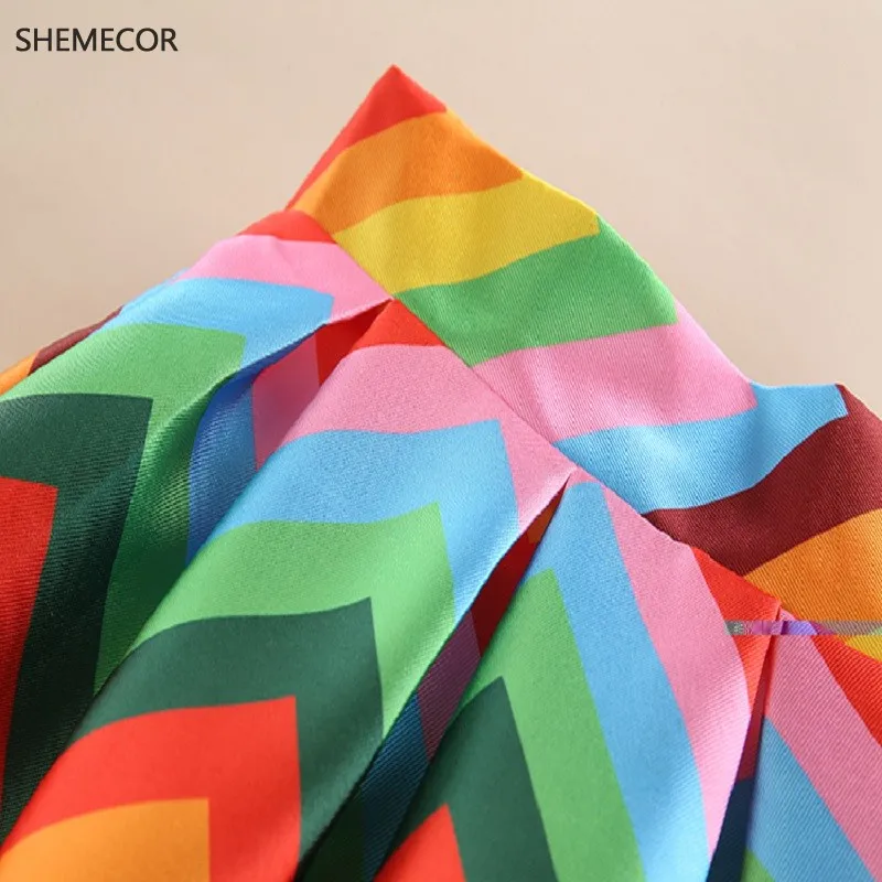 Женская плиссированная юбка SHEMECOR винтажная разноцветная Радужная в полоску с