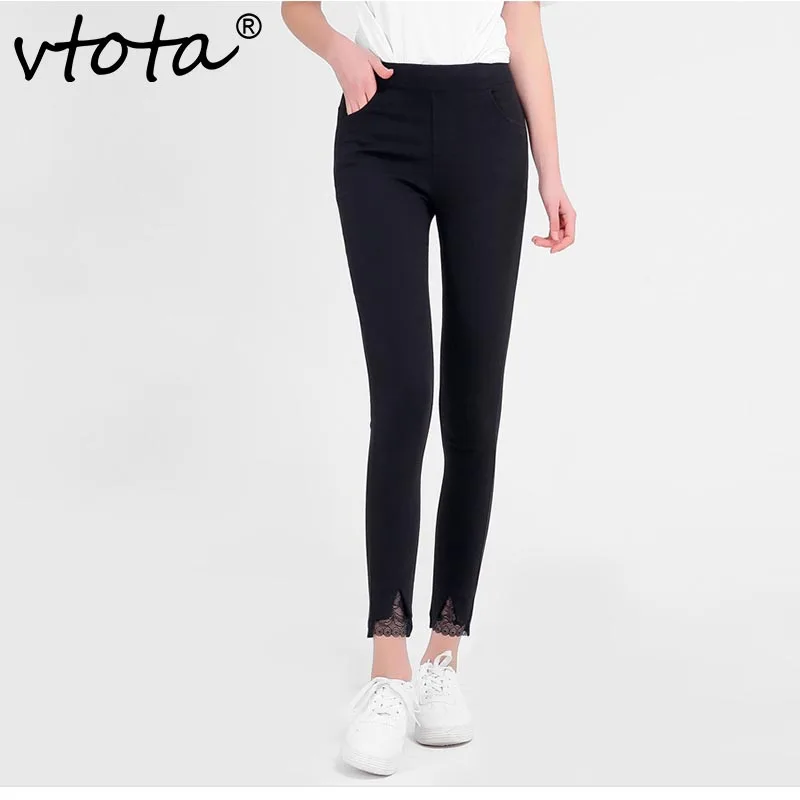 VTOTA Women Pencil Pants Casual Skinny High Waist Lace 2018 Spring Summer Bottoms Black Elastic B39 | Женская одежда