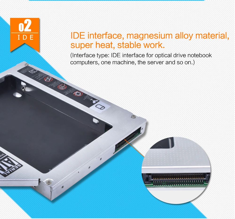 Универсальный 2-й HDD Caddy 12,7 мм IDE to SATA 3,0 адаптер для 2," чехол для SSD, HDD корпус для ноутбука CD-ROM Optibay