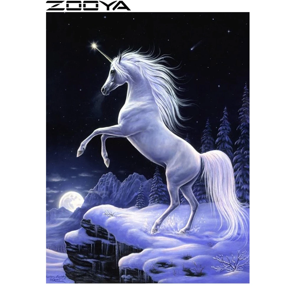 ZOOYA алмазная живопись единорог животные луна снег горы все наклейки вышивка