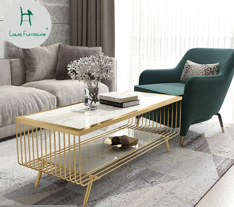 

Louis Fashion Coffee Tables Nordic Wind Living Room Marble Tea Iron Art Rectangle