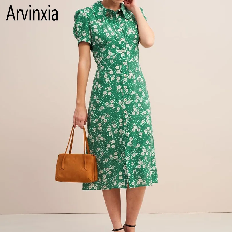 Arvinxia ZA модные женские макси платья с цветочным принтом элегантными короткими