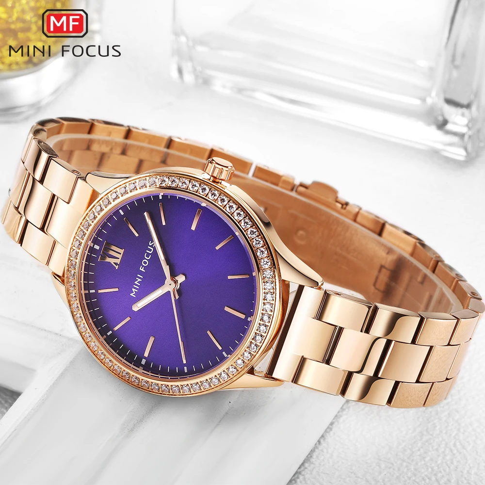 MINIFOCUS Gola часы браслет Для женщин Luxury Rhinestone чехол Quarzt для девочек