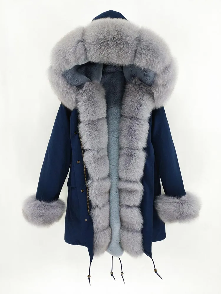 2022 Fashion Winter Jacket Women Real Fur Coat Natural Real Fox Fur Collar Loose Long Parkas Big Fur Outerwear Detachable