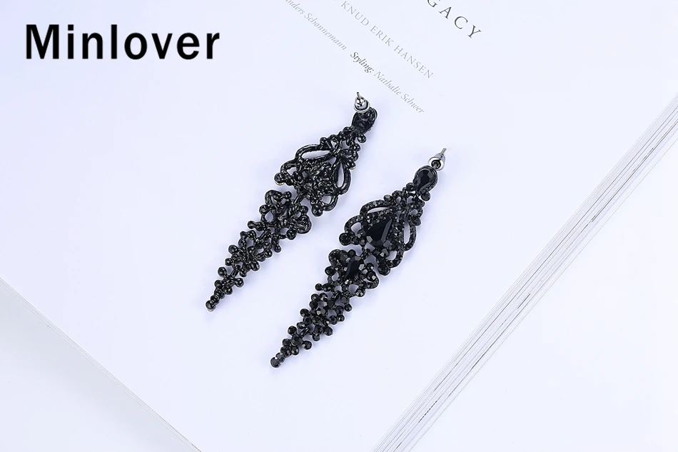 Minlover, черная хрустальная люстра, Винтажные висячие серьги для женщин, стразы, элегантная ваза, висячие серьги, ювелирные изделия MEH291