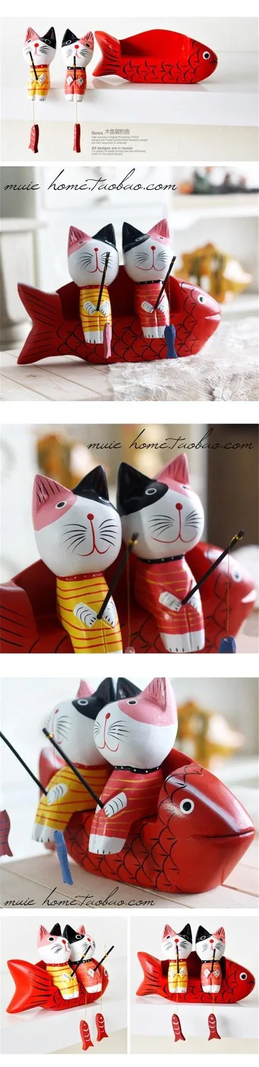 Восхитительный милый котенок рыба деревянные поделки настольные украшения