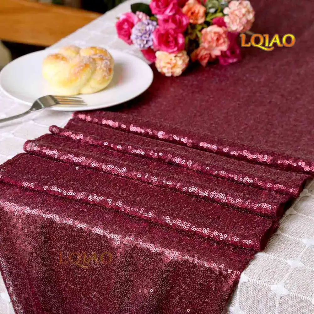 12x108inch-высокое качество со сверкающими блестками настольная дорожка украшение для дома вечерние Свадебный Рождественский Декор 19 цветов - Цвет: Burgundy