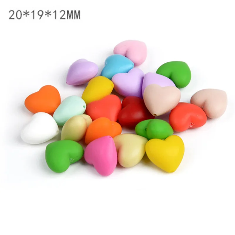 

100Pcs/Pack Hot Sell Heart Shape Loose Silicone Beads Safe Teething Kids Necklace Teether Beads For Baby DIY Bead Jewelry Making