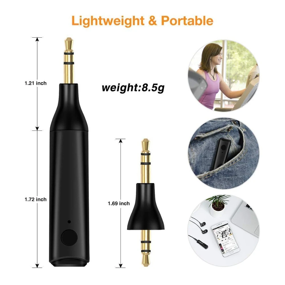 Portable mini Bluetooth 5.0 Stereo Audio Receiver wireless 3.5mm music adapter handsfree Aux car kit with built-in mic and clip |