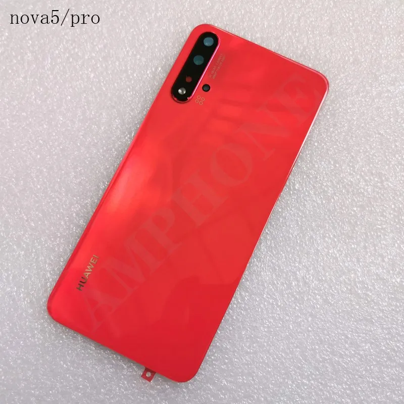 Orange Новинка, 3D закаленное стекло, задняя крышка для huawei Nova 5/5 Pro, запасные части, задняя крышка батареи, корпус+ крышка вспышки+ объектив камеры - Цвет: Orange