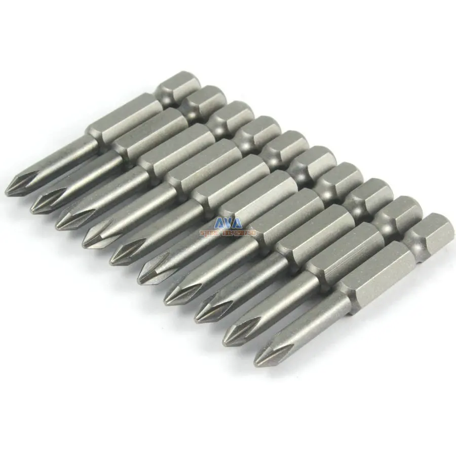 

10 Pieces Magnetic Phillips Screwdriver Bit S2 Steel 1/4" Hex Shank 50mm Long 4.5mm Diameter PH2 (50mm x 4.5mm x PH1)