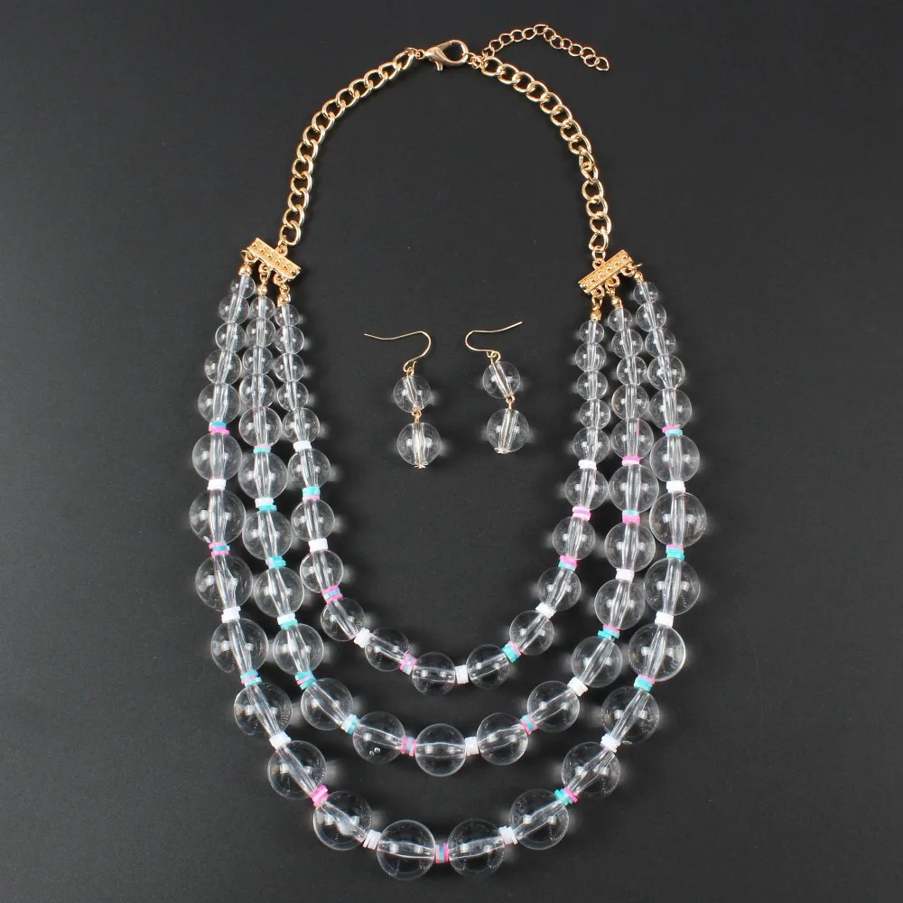 Fashion Beads Jewelry Sets Women Girls Multi-layer Statement Necklace Earrings Set Ladies Party Female Chunky Necklaces | Украшения и