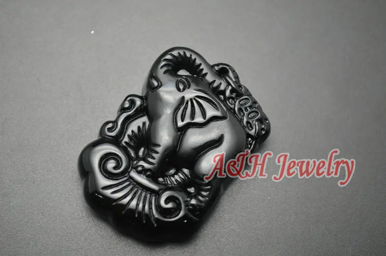 Подвеска в виде слона из натурального черного обсидиана резная 38x53 мм 5 шт./лот |