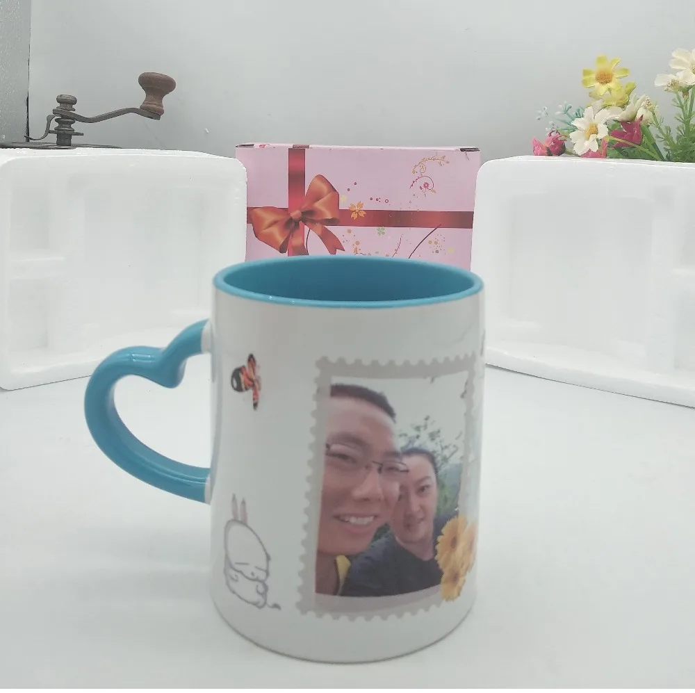 Керамическая кружка DIY фото ручка в форме сердца цвет внутри и цвет сердце ручная чашка с индивидуальными картинками DIY изображения печати мазвэй