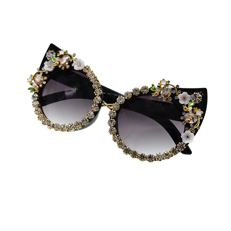 FashionSunglasses Для женщин Элитный бренд очки металлический jewel со стразами украшения Солнцезащитные очки для глаз в форме кошачьего глаза Винтаж Оттенки Óculos