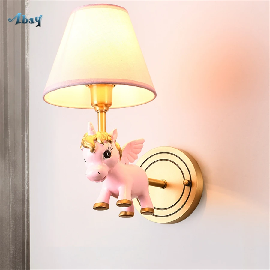 Lovely Art Deco Resin Single Horned Beast Wall Lamp for Children Room Corridor Living Creative Decoration Sconce Light | Лампы и