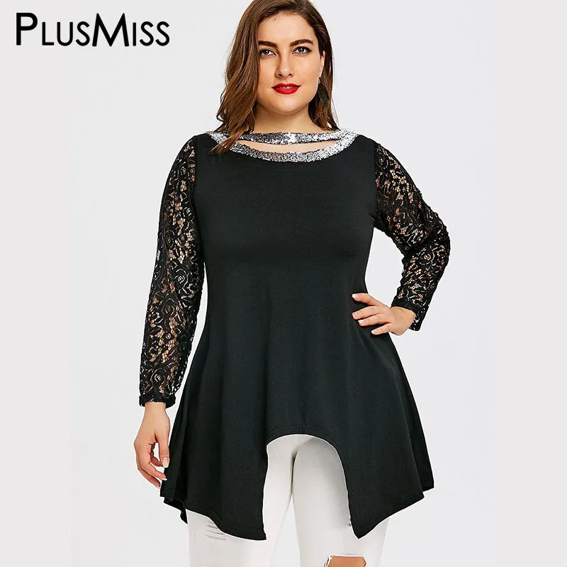 PlusMiss размера плюс 5XL блесток Вырезать Асимметричный Топ Туника пикантные Винтаж