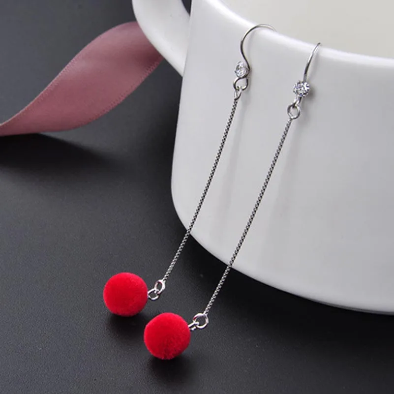 Серьги женские длинные из серебра 925 пробы с изображением красных