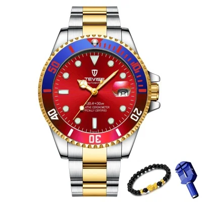 ColorRed TEVISE автоматические механические часы для мужчин часы спортивные Бизнес наручные часы мужские часы светящиеся часы календарь Relogio Masculino - Цвет: ColorRed