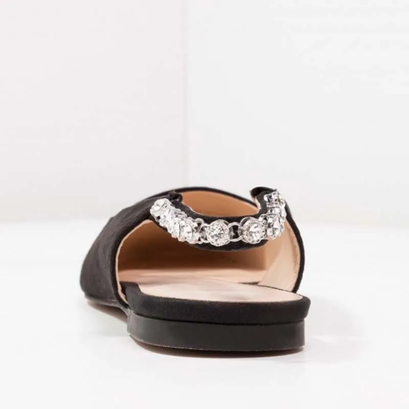 

Black Slingback Shoes Round Toe Comfortable Flats with Rhinestone Incomparable Noble Attractive Generous Fashion FSJ Sexy Noble