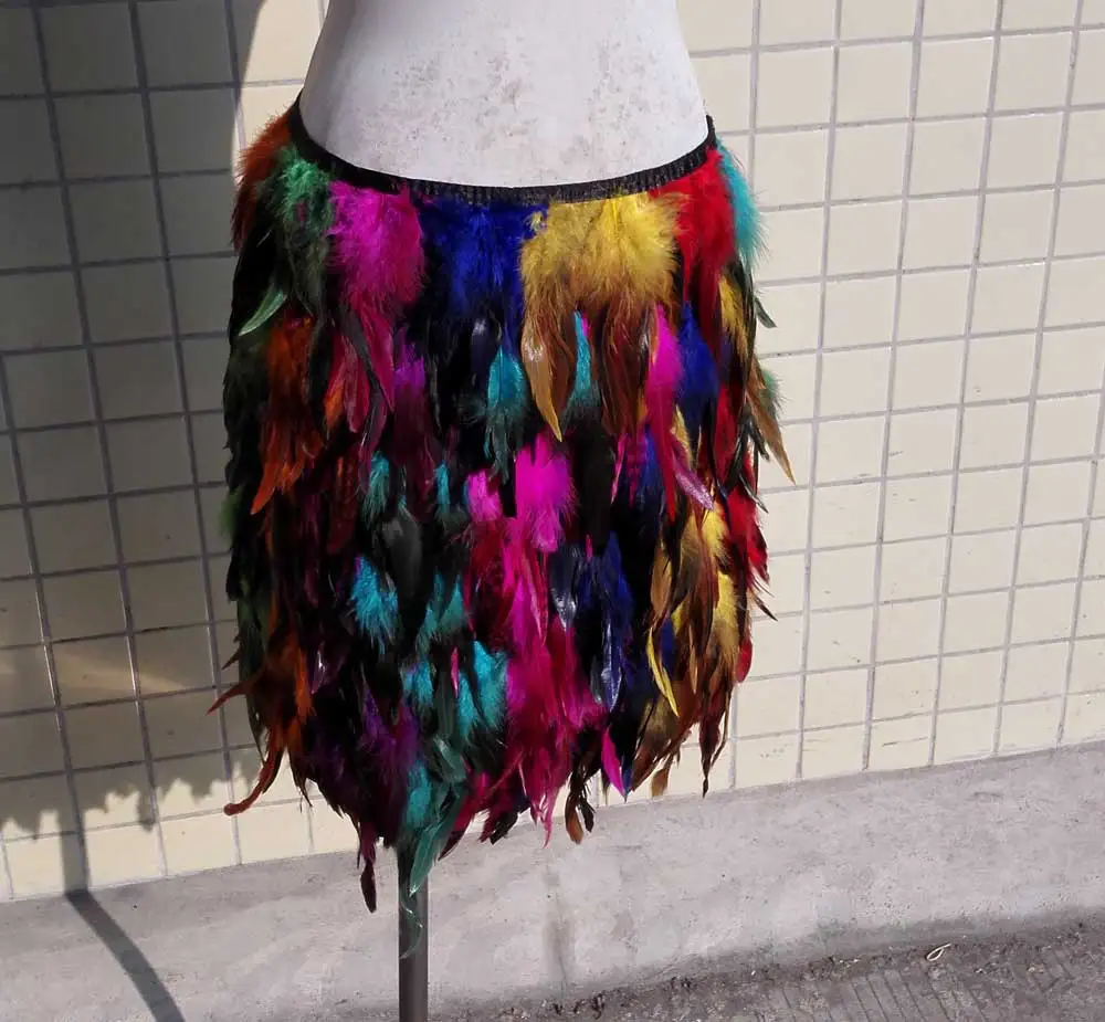 Бесплатная доставка 45 см многоцветный петух перо юбка двухслойная ткань