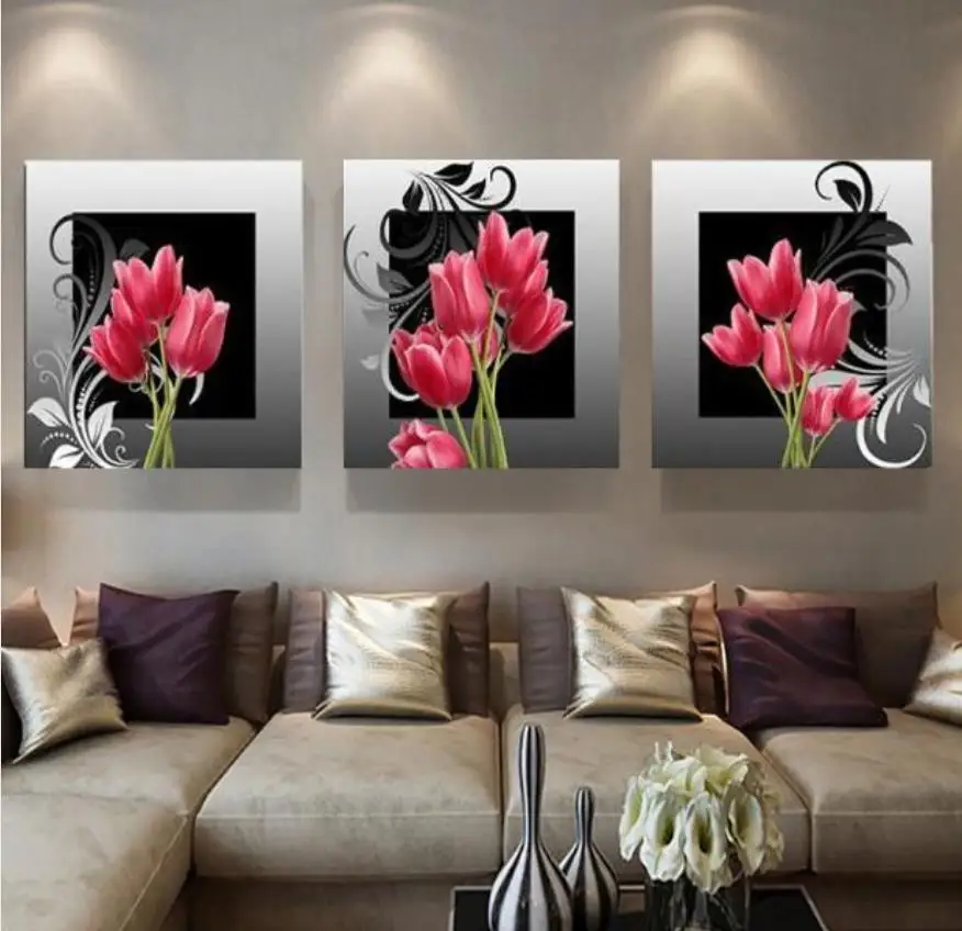 Алмазная вышивка акварелью &quotРоза&quot Цветок Картина 3 шт головоломки мозаичные