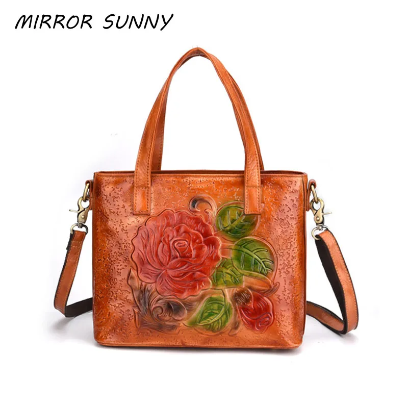 

New Arrival Women Handbags Causal Genuine Leather Flower Shoulder Bag Totes Vintage Cowhide Simple Crossbody Bag Messenger Bag