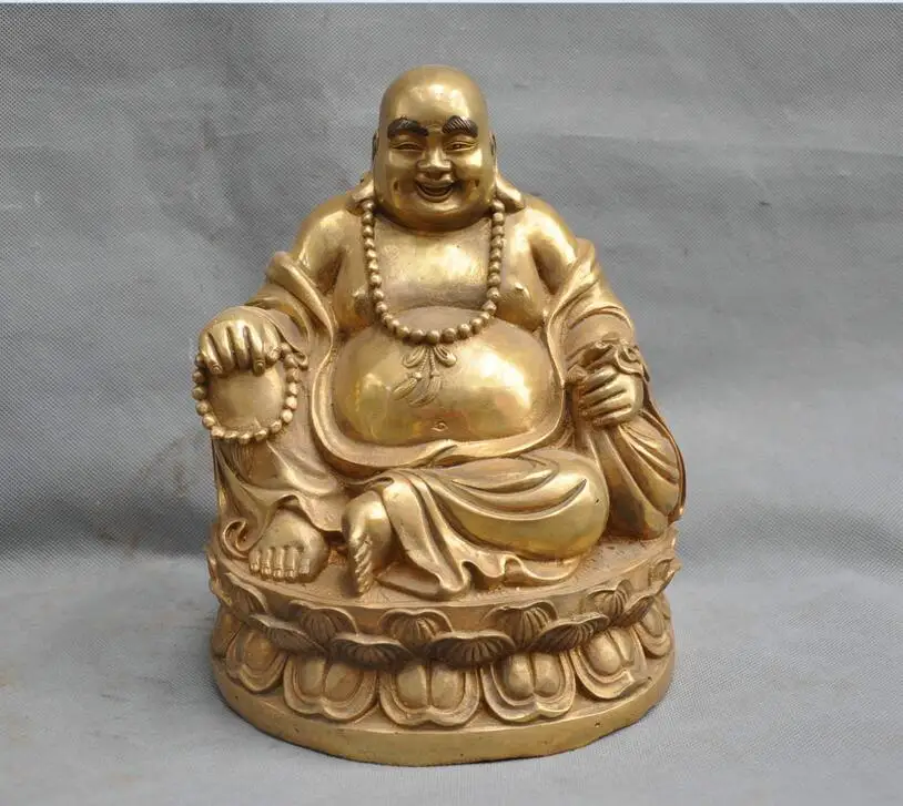 10 &quotКитай латунь Счастливый Будда Майтрея монах Бронзовая статуя благословение