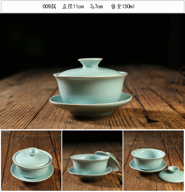 Креативный ледяной трещины текстура керамический Celadon Gaiwan с крышкой блюдце комплект китайский чайный набор кунг-фу пуэр чайник отправлен друг чайник