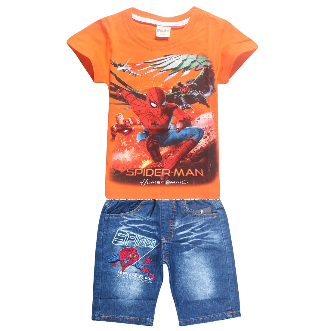 D8363A-Orange Популярные хлопковые пижамы с героями мультфильмов детские комплекты с супергероями «Человек-паук» футболка для мальчиков короткие штаны детская одежда спортивный комплект и Кепка для детей от 3 до 12 лет - Цвет: D8363A-Orange