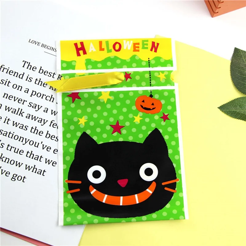 20 штук 2018 Хэллоуин Черный кот подарок мешок Happy Halloween Cookie с лентой упаковка для