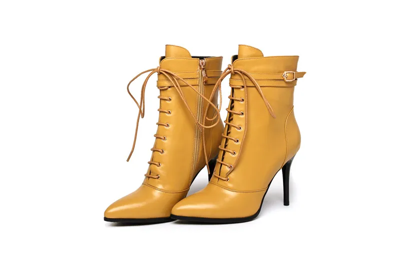 Masgulahe high quality genuine leather boots for women heels fashion ankle pointed toe ladies shoes | Обувь