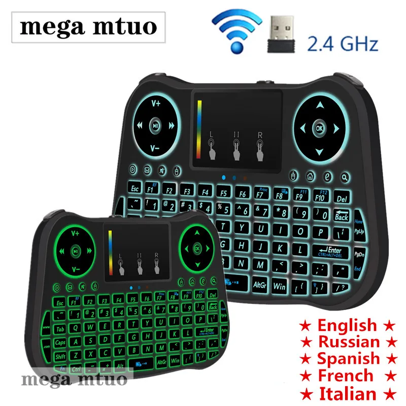 MT08 русская английская мини беспроводная клавиатура с подсветкой 2 4 GHz Air mouse Touchpad