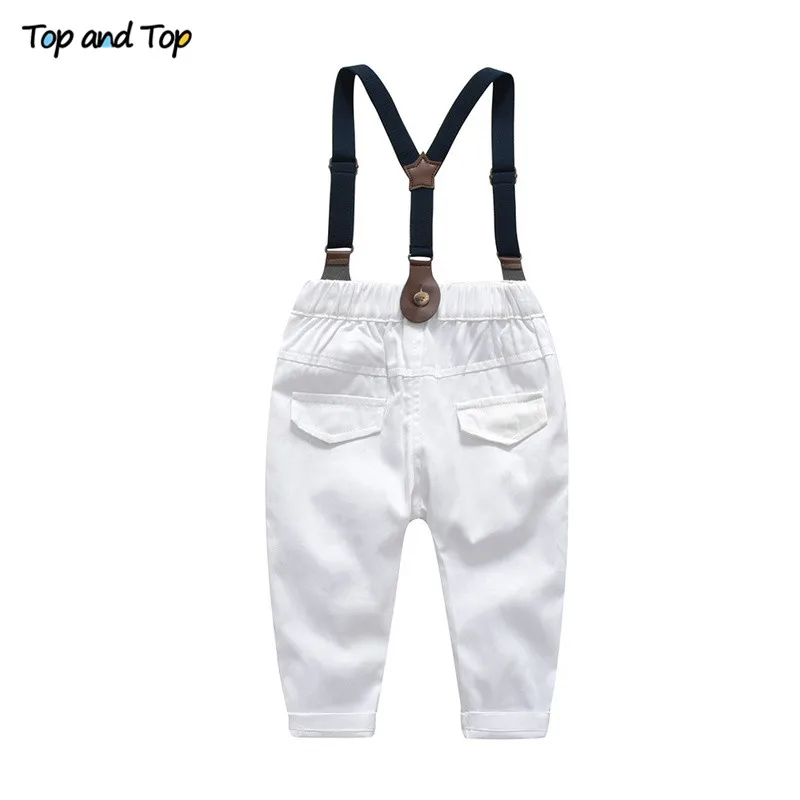 Top and Kids Boy Clothes Set Autumn Children Clothing Boys Gentleman Suits Long Sleeve Bow Tie Shirt+Suspender Trousers | Детская одежда