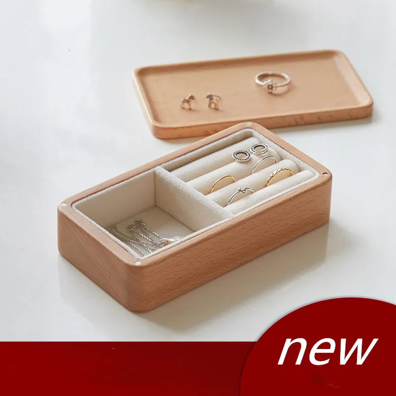 

Japan Style Wooden Jewelry Box Small Portable Ring Earrings Flannel Wooden Storage Box Exquisite Box with Cover