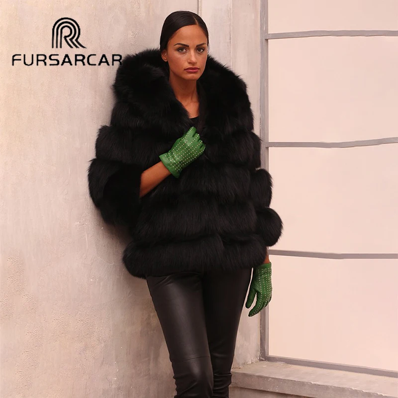 FURSARCAR 65 см длинные натуральным лисьим мехом пальто Для женщин зимние