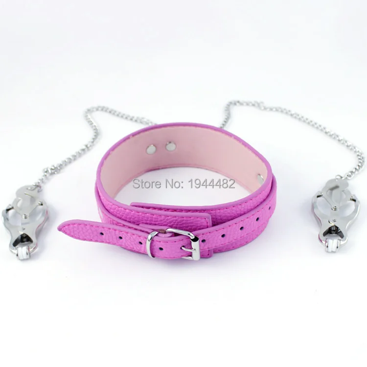 SODANDY секс рабский ошейник из искусственной кожи Латекс БДСМ с зажимами для сосков