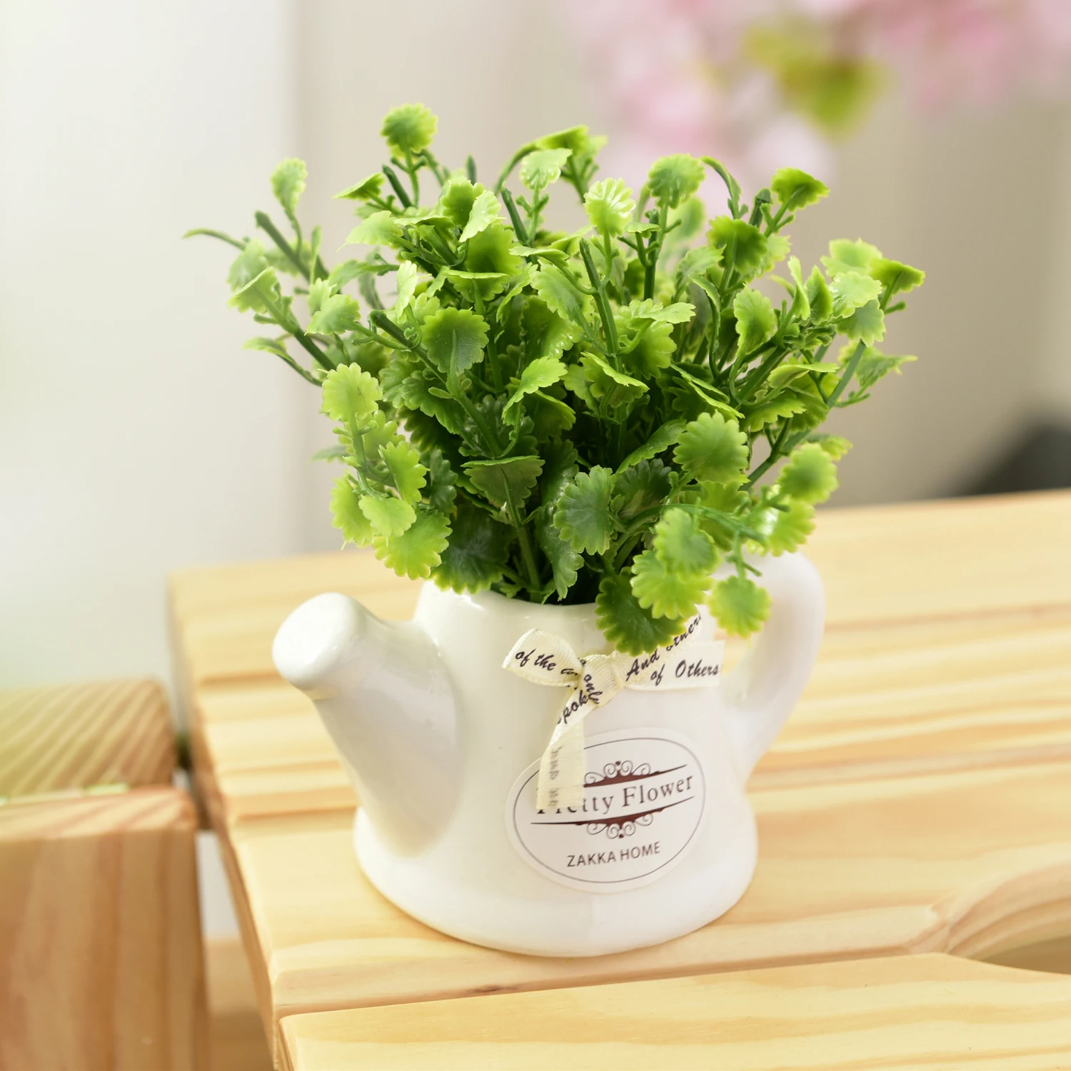 Искусственное растение трава перечной мяты + керамическая Маленькая ваза для