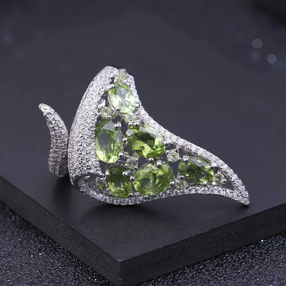 GEM'S BALLET 4.43Ct натуральный перидот драгоценный камень открытый палец кольцо 925 пробы Серебряный винтажный, готический, в стиле панк кольцо для женщин ювелирные изделия