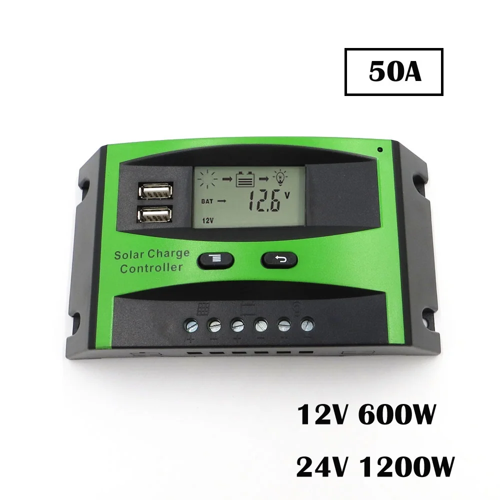 60A 50A 40A 30A 20A 10A 12 V 24 V ШИМ Солнечная батарея для телефона регулятор заряда батареи ЖК-дисплей USB 5 V зарядное устройство для мобильного телефона - Цвет: 50A