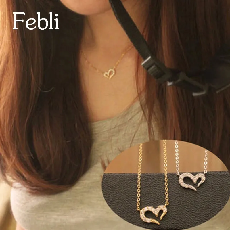 Febli прекрасный модный в форме сердца кулон Цепочки и ожерелья Золото Цвет серебро