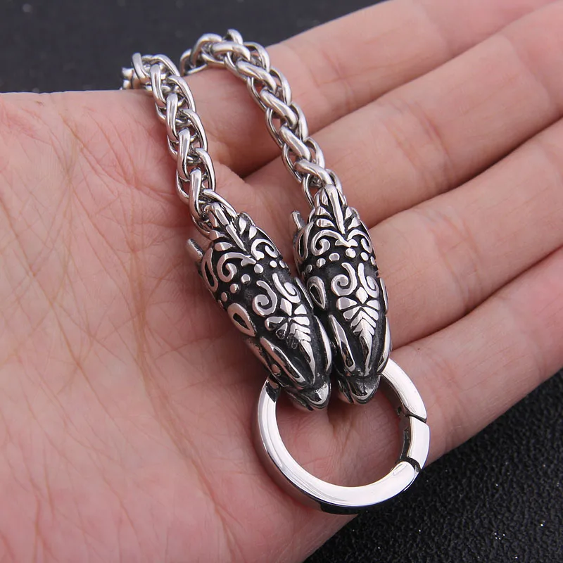 

Dropshiping 316L stainless steel viking necklace odin double wolf pendant necklace without pendant as man gift